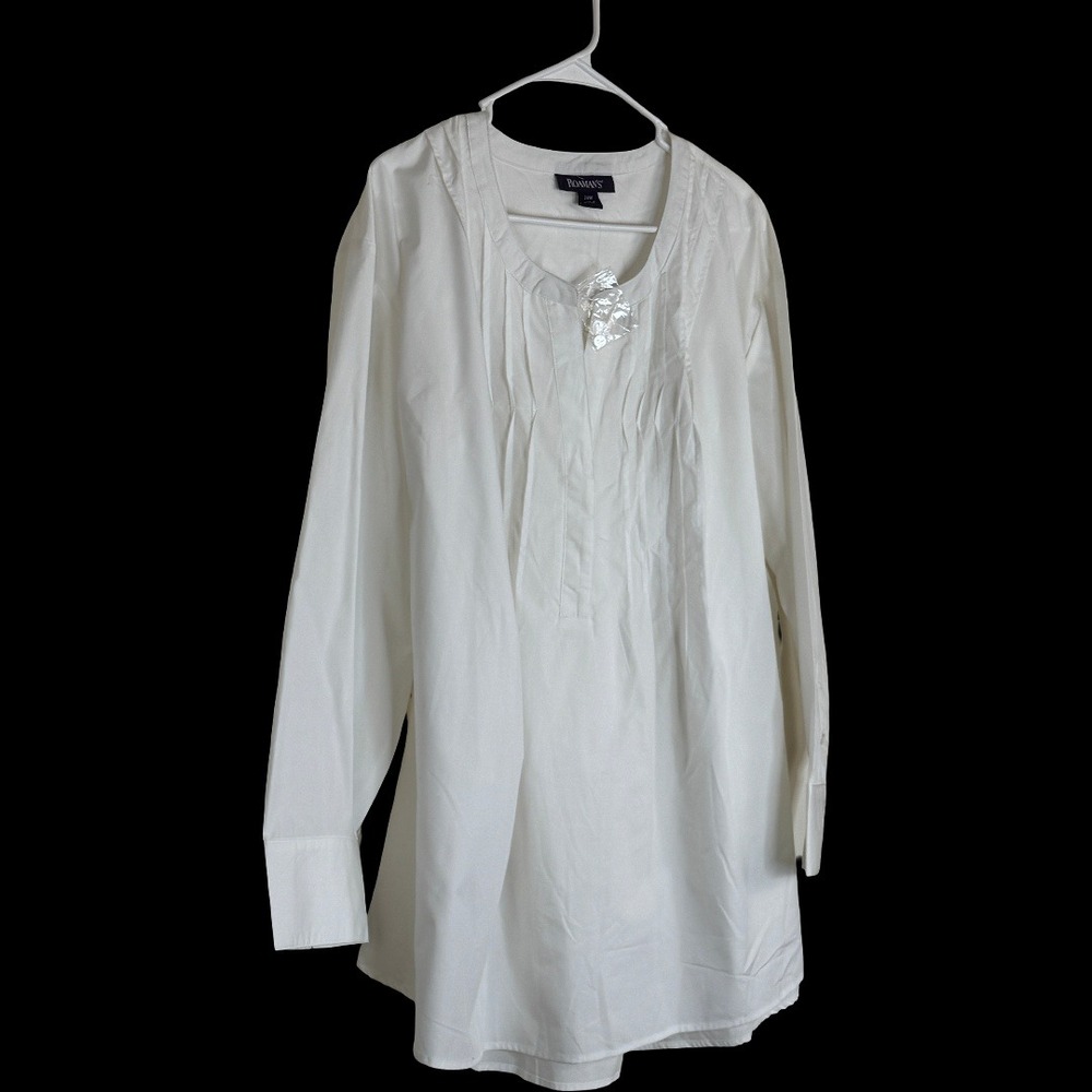 Roaman's White Pintuck Split Neck Tunic Blouse Plus Size 24W Long Sleeve - Picture 10 of 11